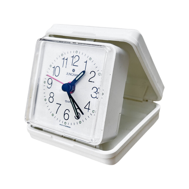 Vintage white travel alarm clock for Junghans, Germany 1990