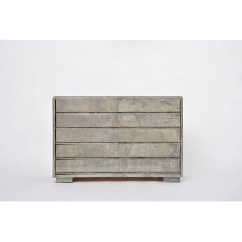 Vintage lacquered goatskin chest of drawers by Aldo Tura, Italy 1970