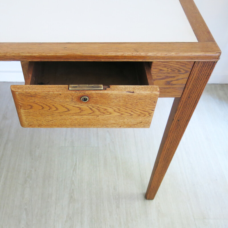 Mid-century military english desk in oak, Harris Lebus - 1950s