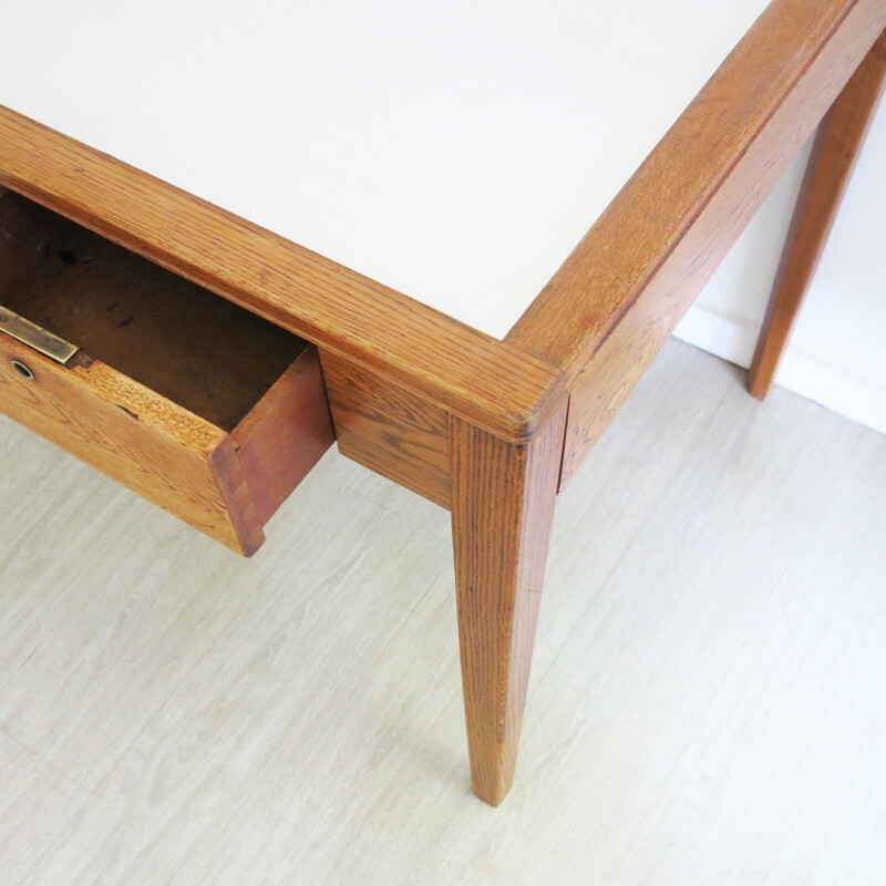 Mid-century military english desk in oak, Harris Lebus - 1950s