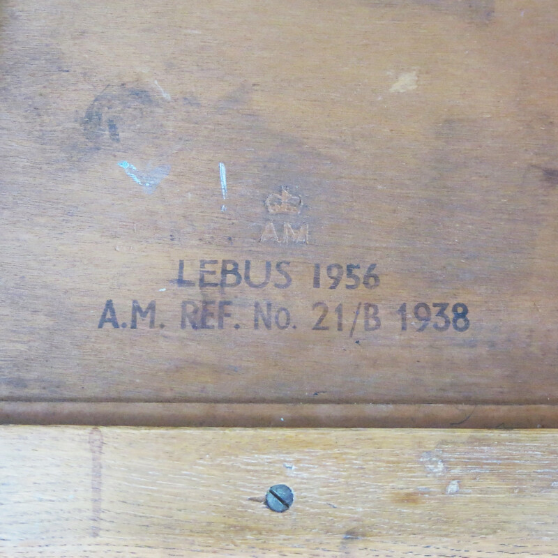 Bureau vintage militaire en chêne, Harris Lebus - 1950