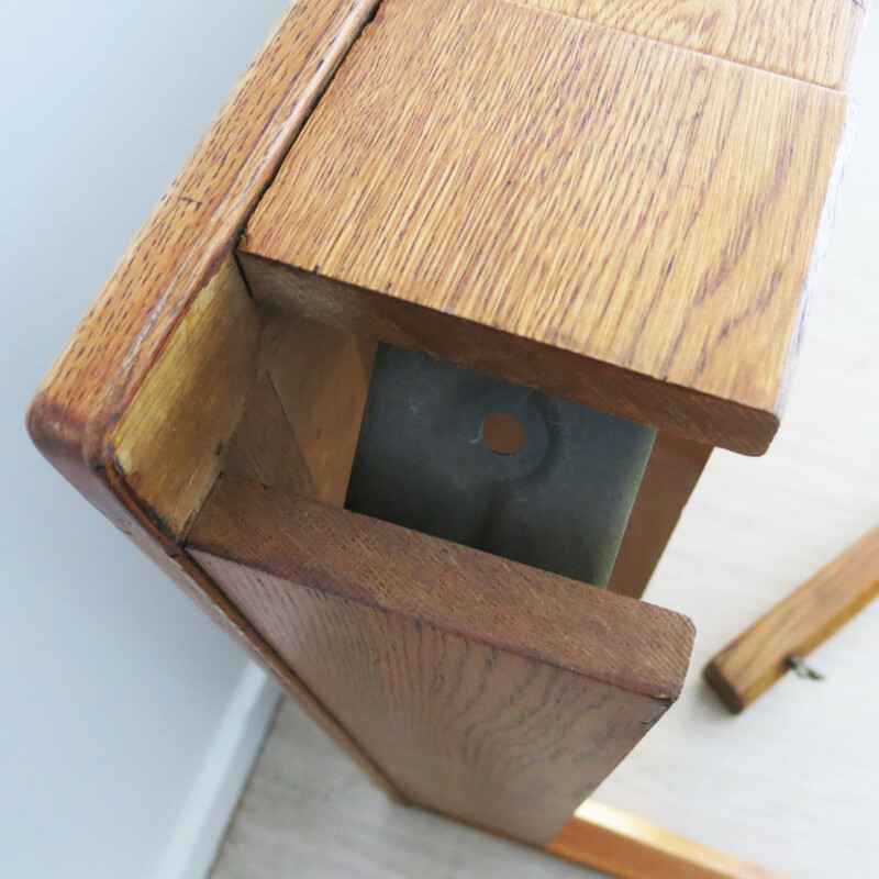 Bureau vintage militaire en chêne, Harris Lebus - 1950