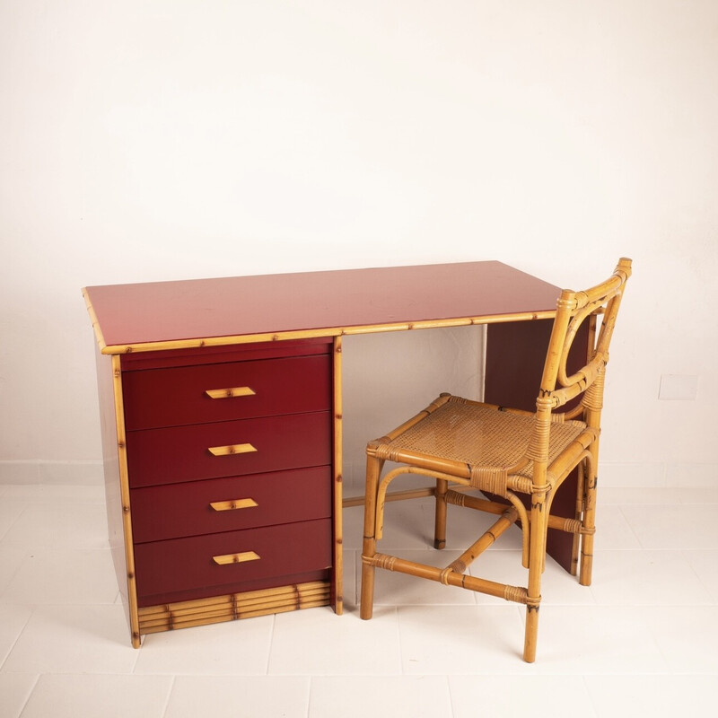 Vintage desks in solid maple and wicker, Italy 1970
