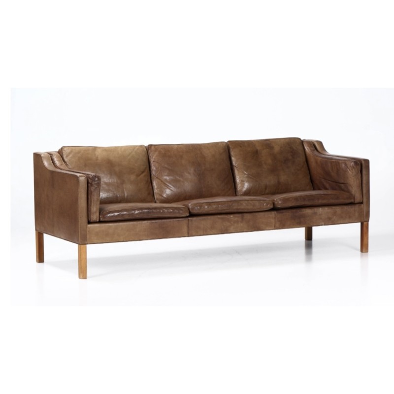 Vintage 3-seater sofa model 2213 in brown leather by Borge Mogensen for Fredericia, 1963