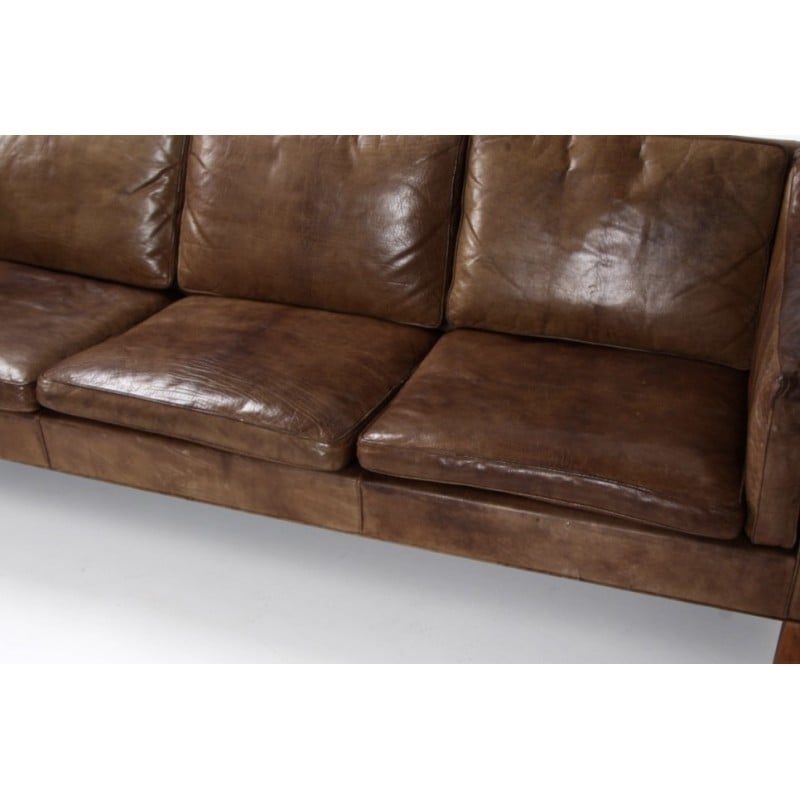 Vintage 3-seater sofa model 2213 in brown leather by Borge Mogensen for Fredericia, 1963