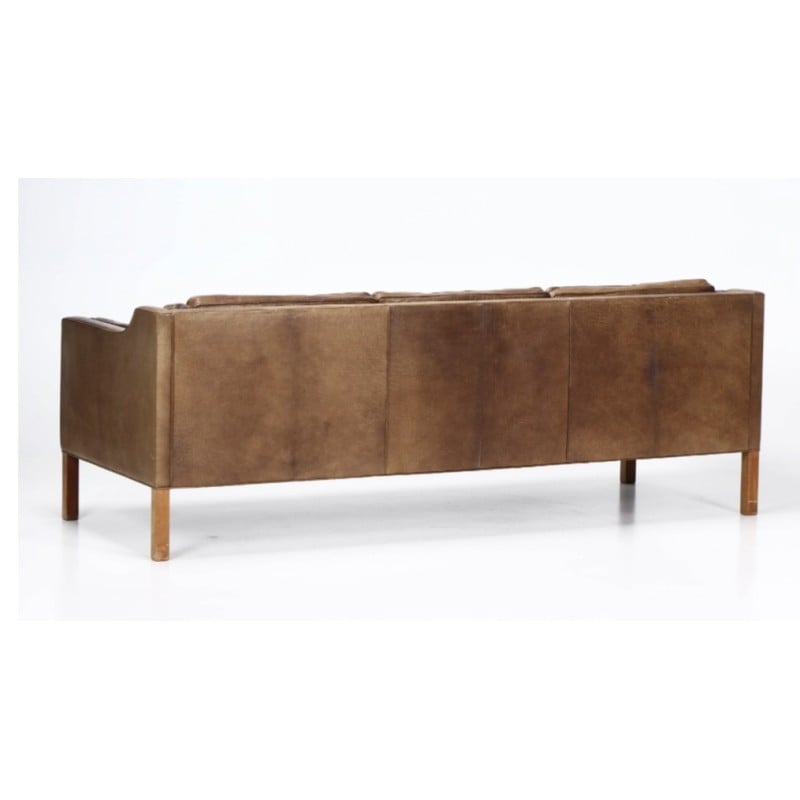 Vintage 3-seater sofa model 2213 in brown leather by Borge Mogensen for Fredericia, 1963