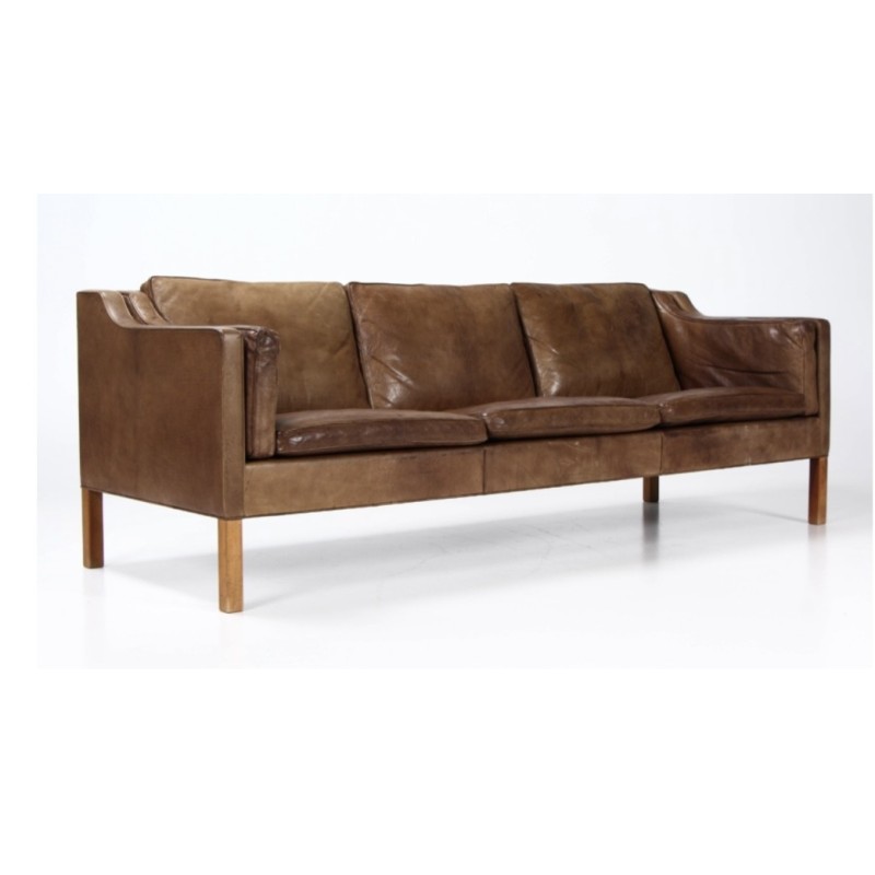 Vintage 3-seater sofa model 2213 in brown leather by Borge Mogensen for Fredericia, 1963