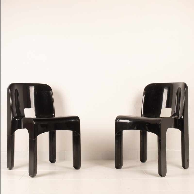 Par de cadeiras 4869 pretas vintage de Joe Colombo para Kartell, 1960