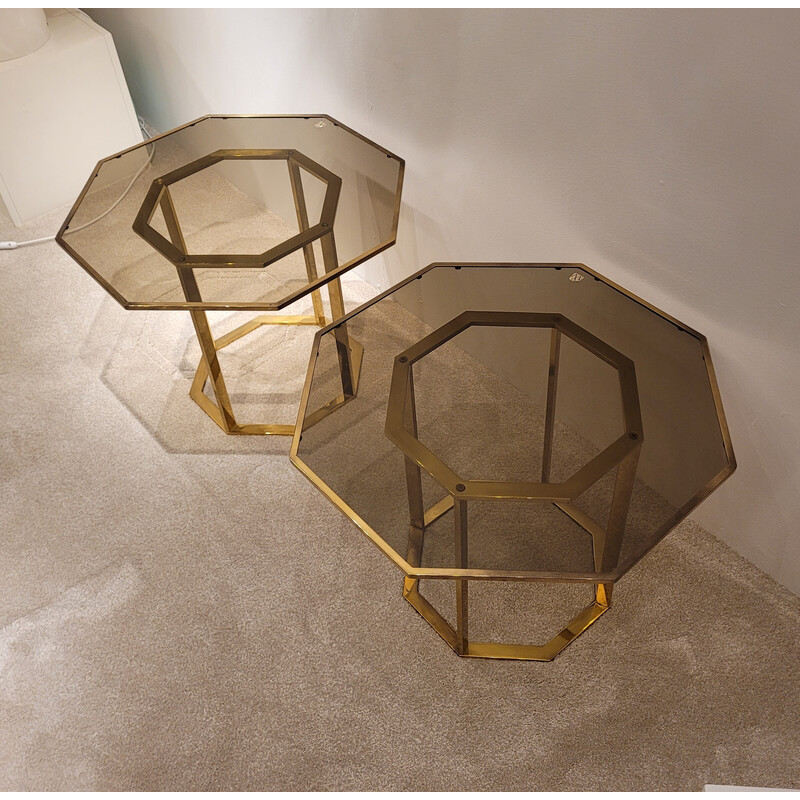 Pair of vintage brass coffee tables, France 1970