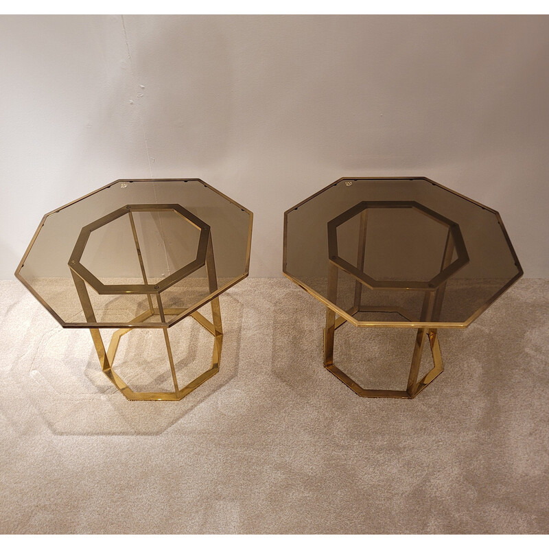 Pair of vintage brass coffee tables, France 1970