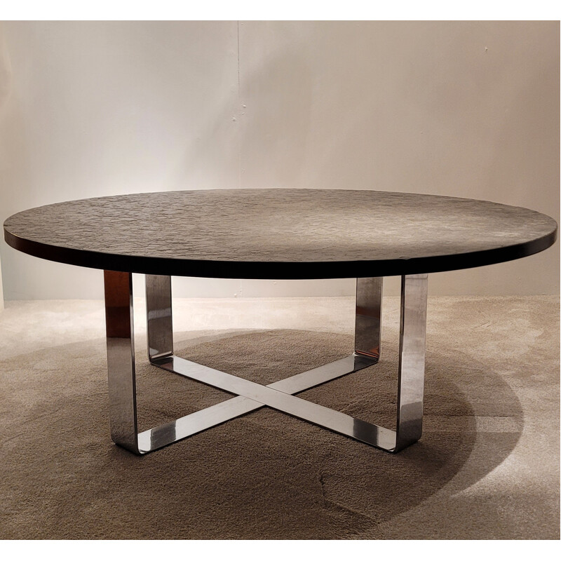 Vintage coffee table in slate and chromed steel, France 1970