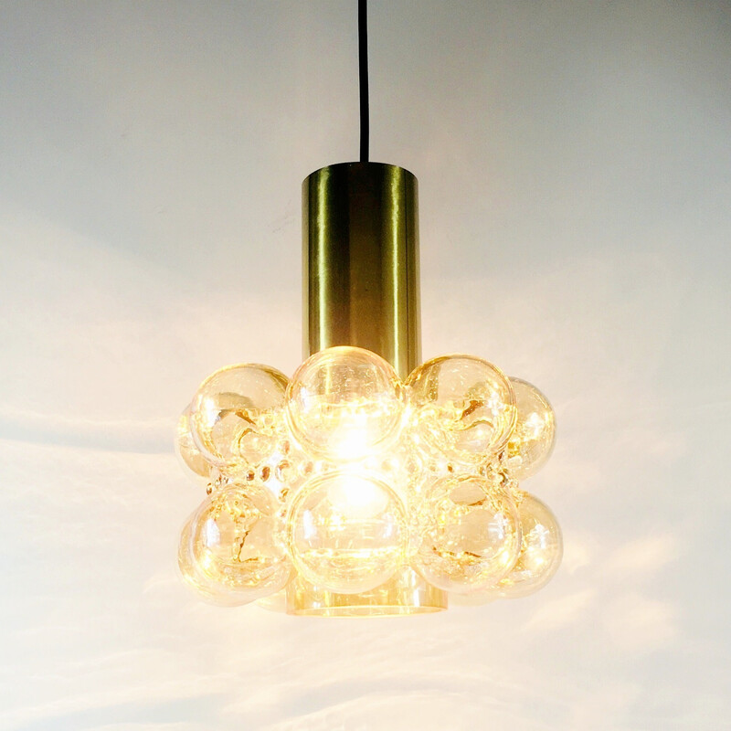 Vintage amber bubbled glass pendant lamp by Helena Tynell for Limburg, Germany 1960