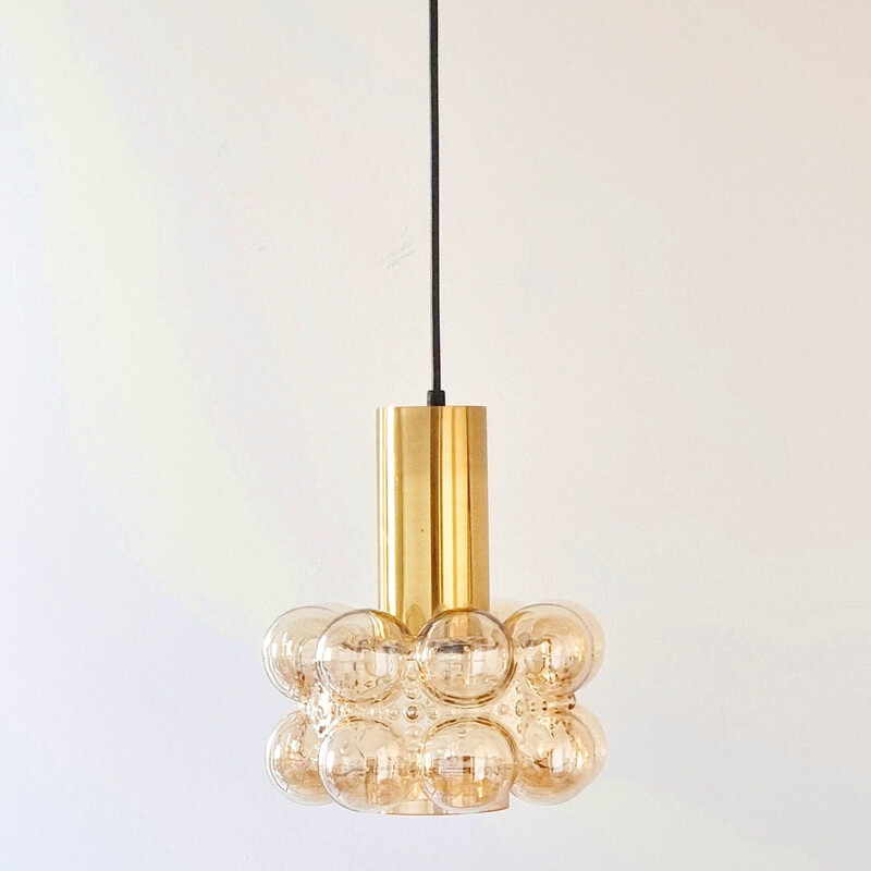 Vintage amber bubbled glass pendant lamp by Helena Tynell for Limburg, Germany 1960