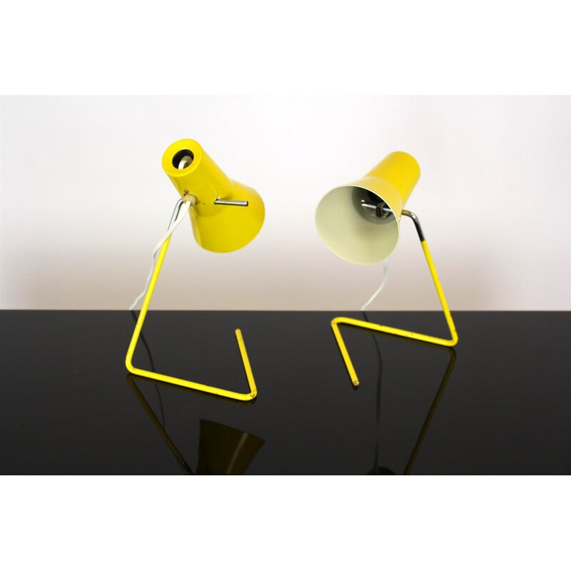 Pair of vintage yellow desk lamps by Josef Hurka for Drupol, 1960
