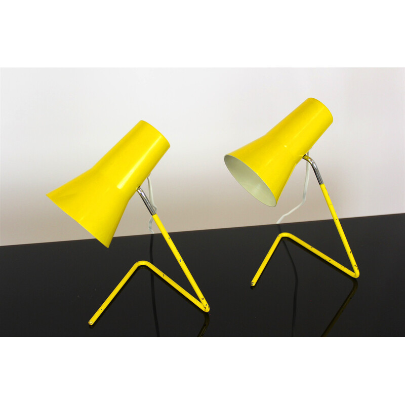 Paire de lampes de bureau vintage jaunes par Josef Hurka pour Drupol, 1960