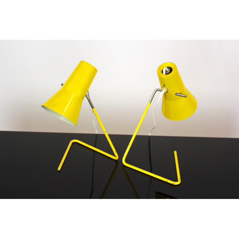 Pair of vintage yellow desk lamps by Josef Hurka for Drupol, 1960