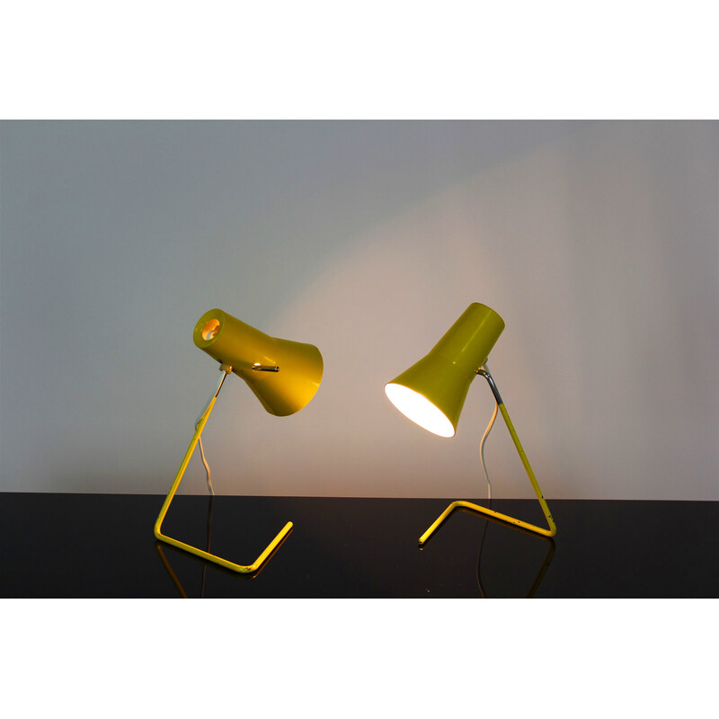 Pair of vintage yellow desk lamps by Josef Hurka for Drupol, 1960
