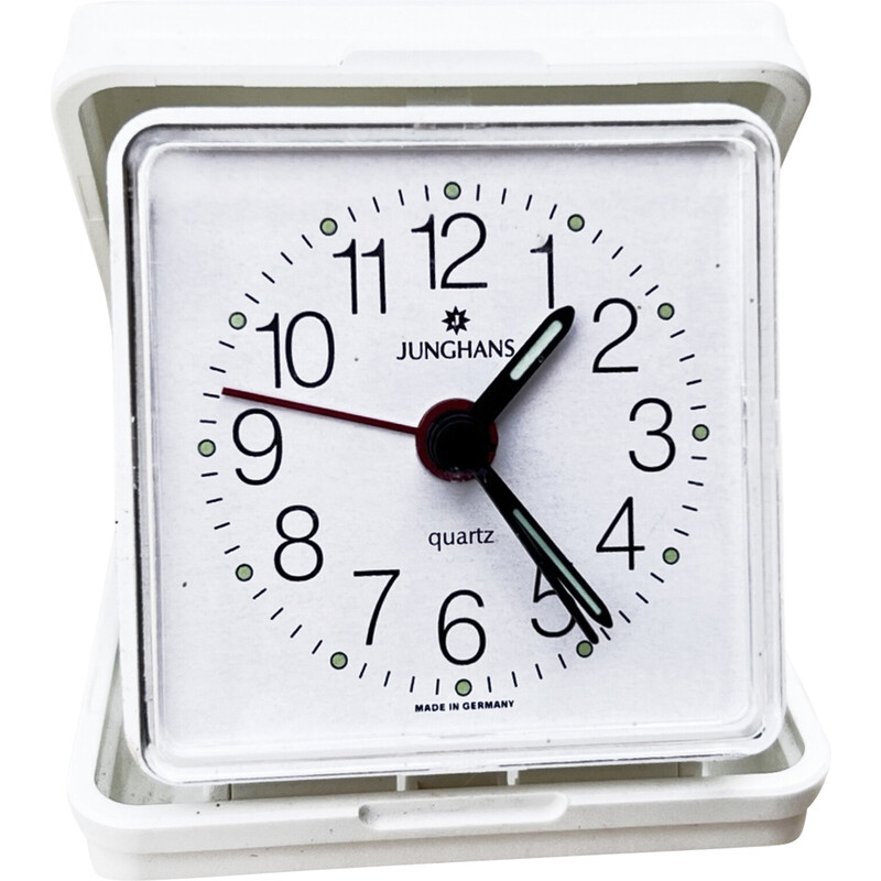 Vintage white travel alarm clock for Junghans, Germany 1990