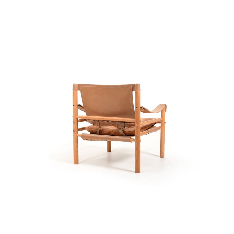 Vintage Sirocco armchair in ash wood and brown leather by Arne Norell, 1980