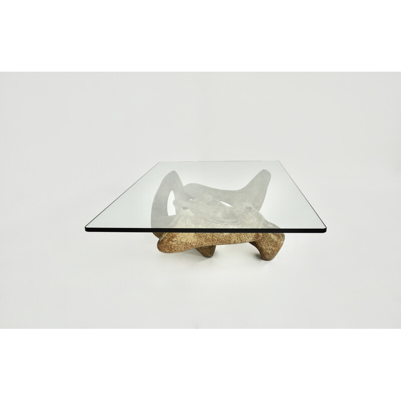 Vintage glass and concrete coffee table by Claudio Trevi, Italy 1970