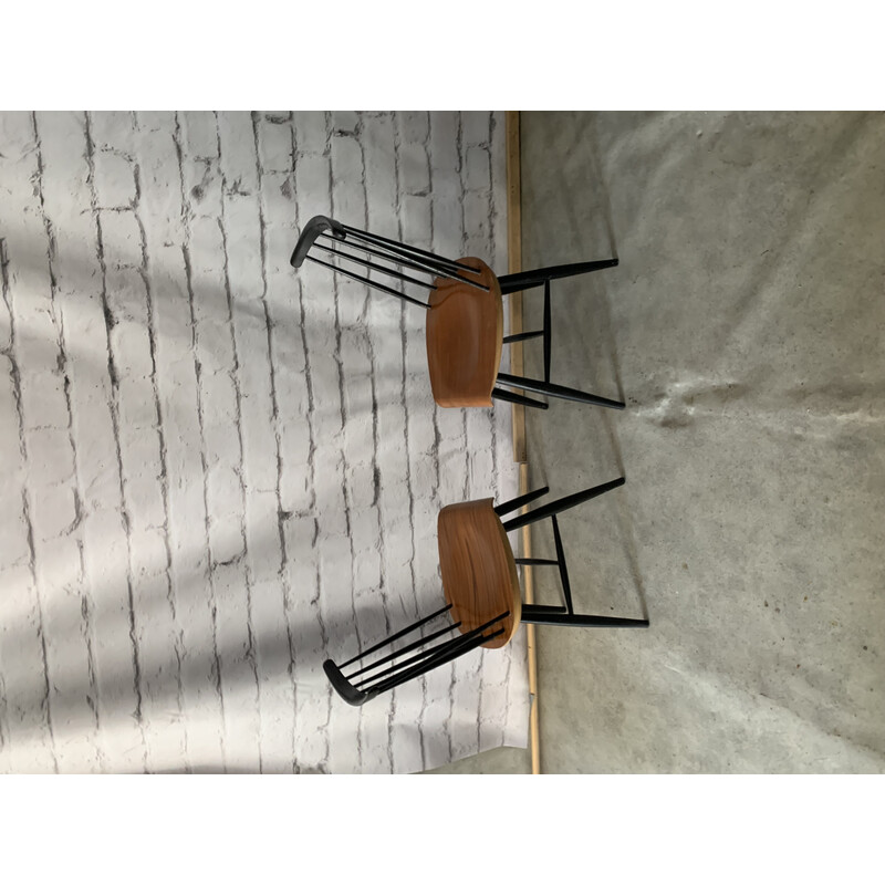 Pair of vintage teak plywood dining chairs by Ilmari Tapiovaara for Komnik