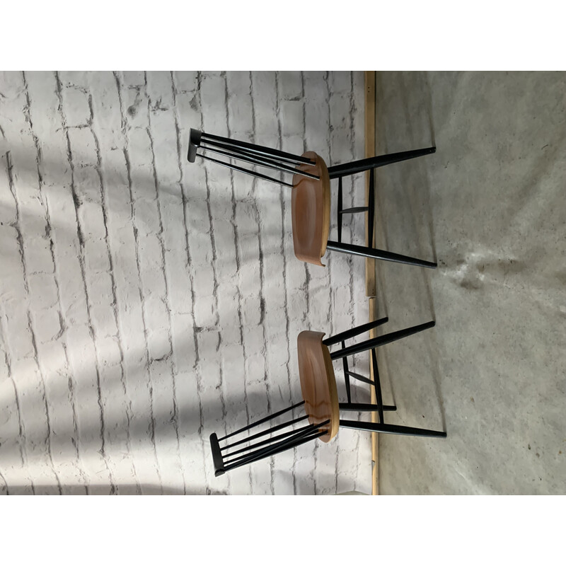 Pair of vintage teak plywood dining chairs by Ilmari Tapiovaara for Komnik