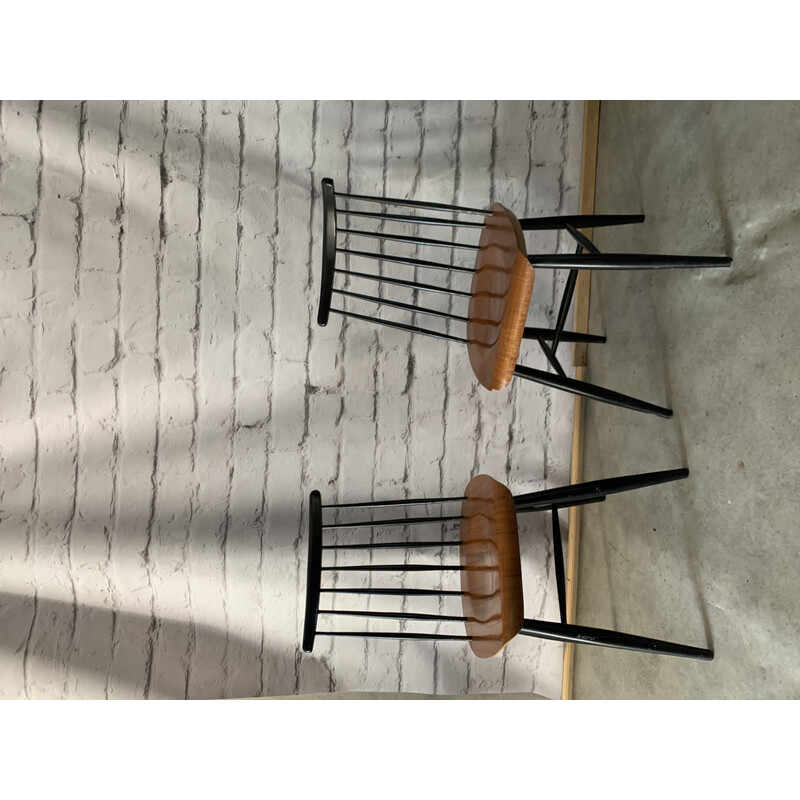 Pair of vintage teak plywood dining chairs by Ilmari Tapiovaara for Komnik