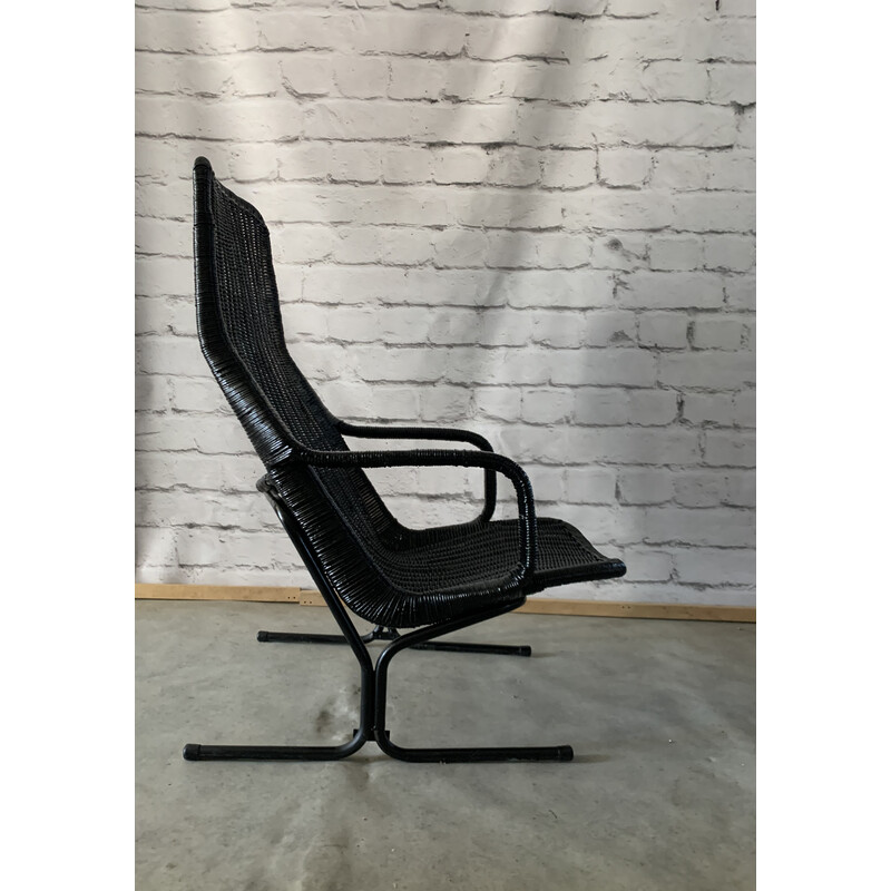Vintage 514 C armchair in rattan and steel by Dirk Van Sliedregt for Gebroeders Jonkers Noordwolde, 1960
