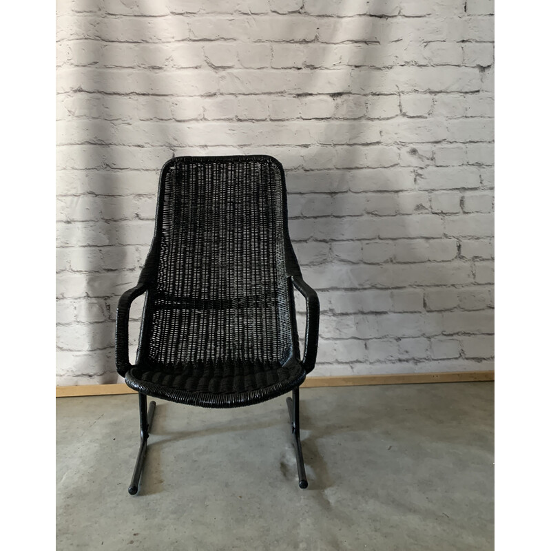 Vintage 514 C armchair in rattan and steel by Dirk Van Sliedregt for Gebroeders Jonkers Noordwolde, 1960