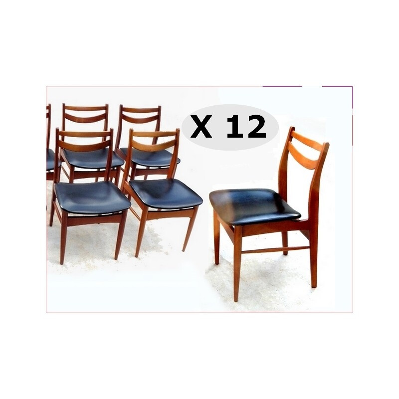 Lot de 12 chaises vintage design scandinave - 1950