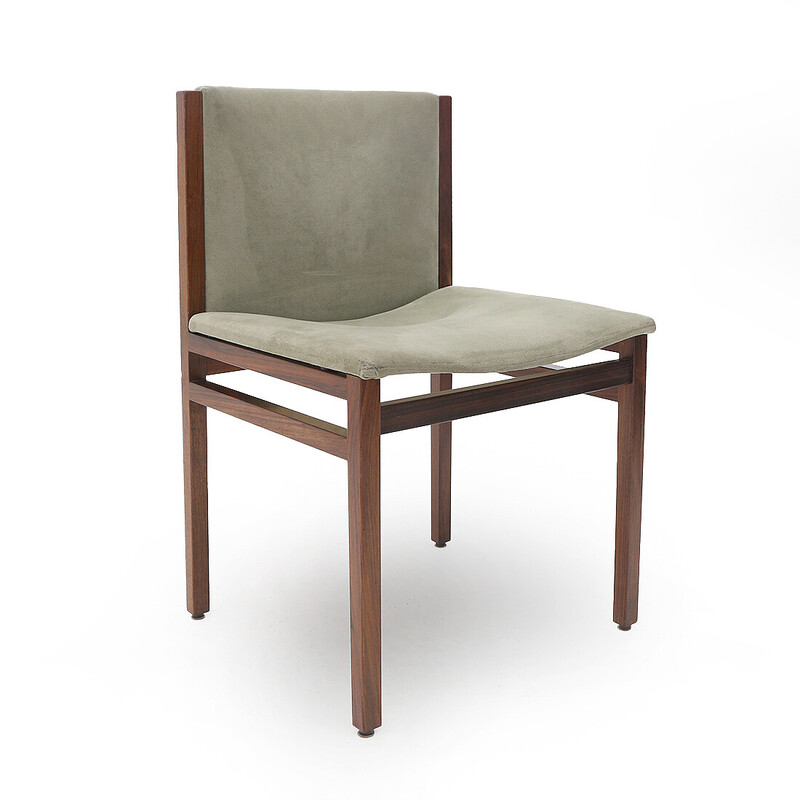 Set of 4 vintage chairs in wood and green alcantara by Tito Agnoli for La Linea, 1960