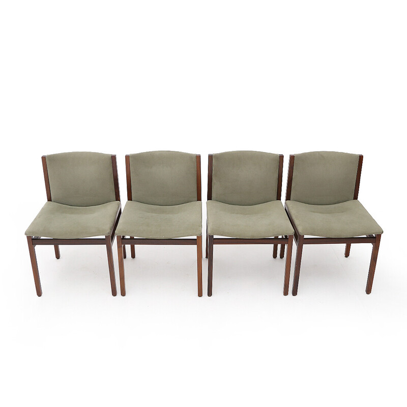 Ensemble de 4 chaises vintage en bois et alcantara vert par Tito Agnoli pour La Linea, 1960