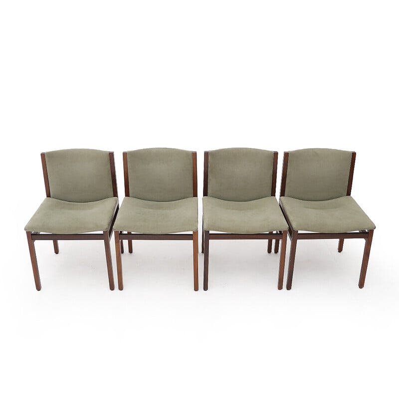 Set of 4 vintage chairs in wood and green alcantara by Tito Agnoli for La Linea, 1960