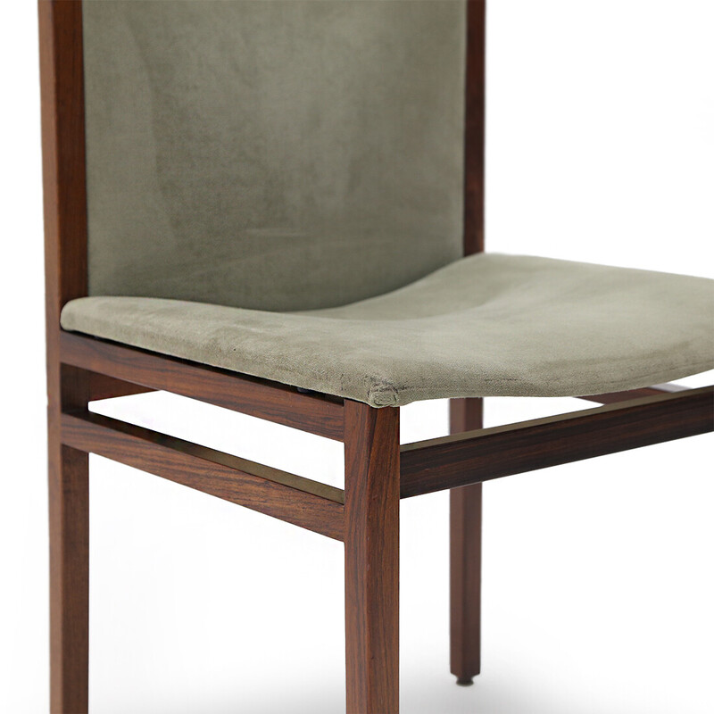 Conjunto de 4 cadeiras vintage em madeira e alcântara verde de Tito Agnoli para La Linea, 1960