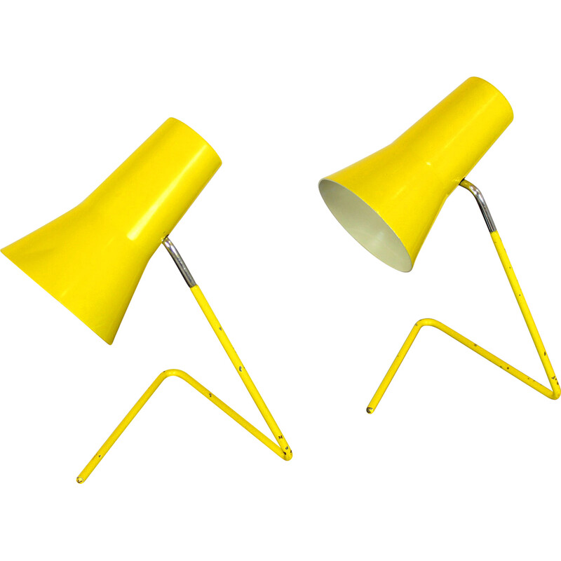 Pair of vintage yellow desk lamps by Josef Hurka for Drupol, 1960