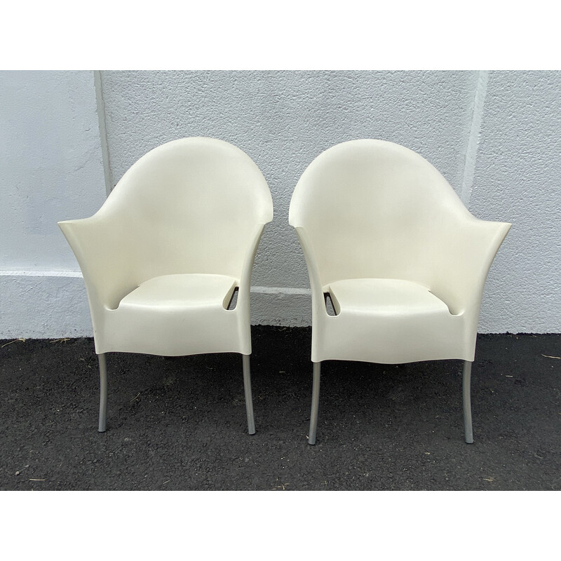 Pair of vintage Lord Yo armchairs in aluminium and polypropylene by Philippe Starck for Driade, 1990