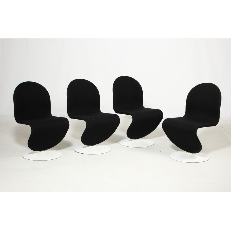 Set of 4 vintage 'System 1-2-3' chairs in metal and fabric by Verner Panton for Fritz Hansen