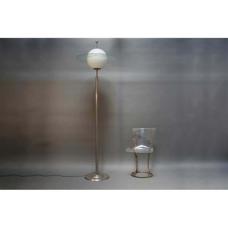 Vintage Zodiaco floor lamp in blown opal glass and metal by Pietro Chiesa for Fontana Arte, 1992