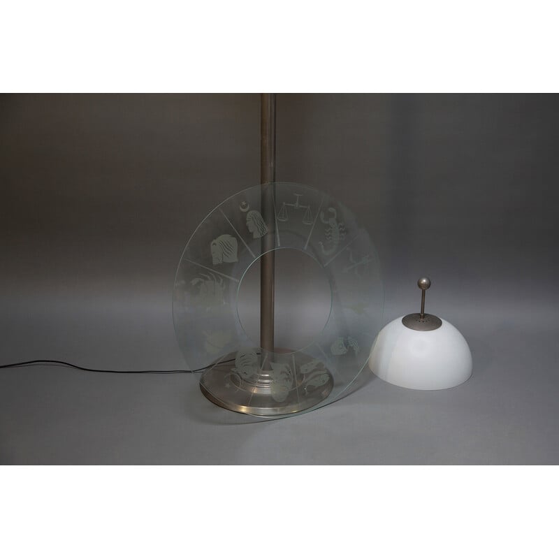 Lampadaire vintage Zodiaco en verre opale soufflé et métal par Pietro Chiesa pour Fontana Arte, 1992