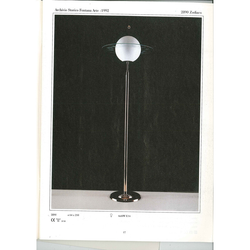 Lámpara de pie vintage Zodiaco en vidrio opal soplado y metal de Pietro Chiesa para Fontana Arte, 1992