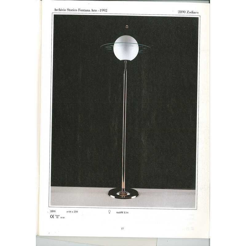 Vintage Zodiaco floor lamp in blown opal glass and metal by Pietro Chiesa for Fontana Arte, 1992