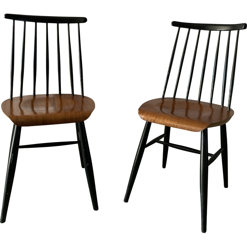 Pair of vintage teak plywood dining chairs by Ilmari Tapiovaara for Komnik