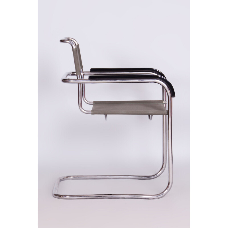 Vintage Bauhaus armchair in chrome steel and iron fabric by Marcel Breuer for Thonet, Czechoslovakia 1930