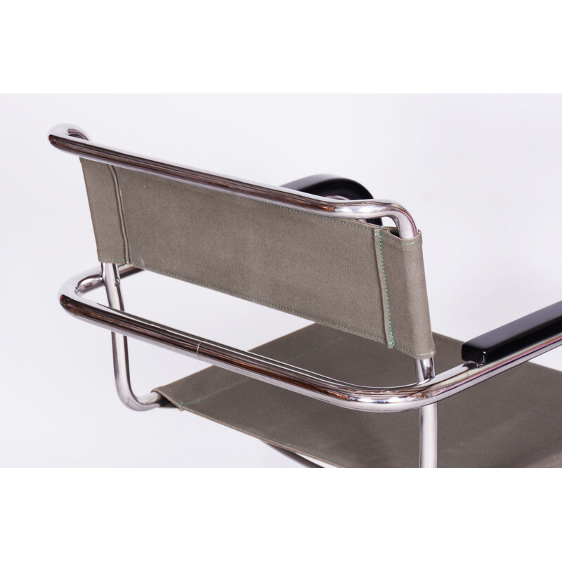 Vintage Bauhaus armchair in chrome steel and iron fabric by Marcel Breuer for Thonet, Czechoslovakia 1930