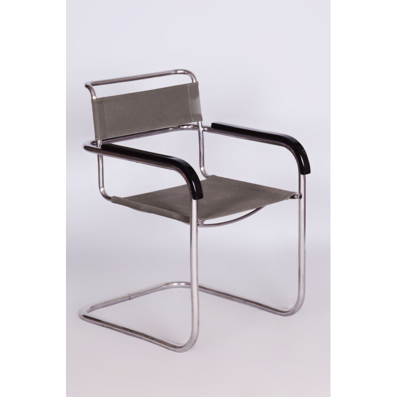 Vintage Bauhaus armchair in chrome steel and iron fabric by Marcel Breuer for Thonet, Czechoslovakia 1930