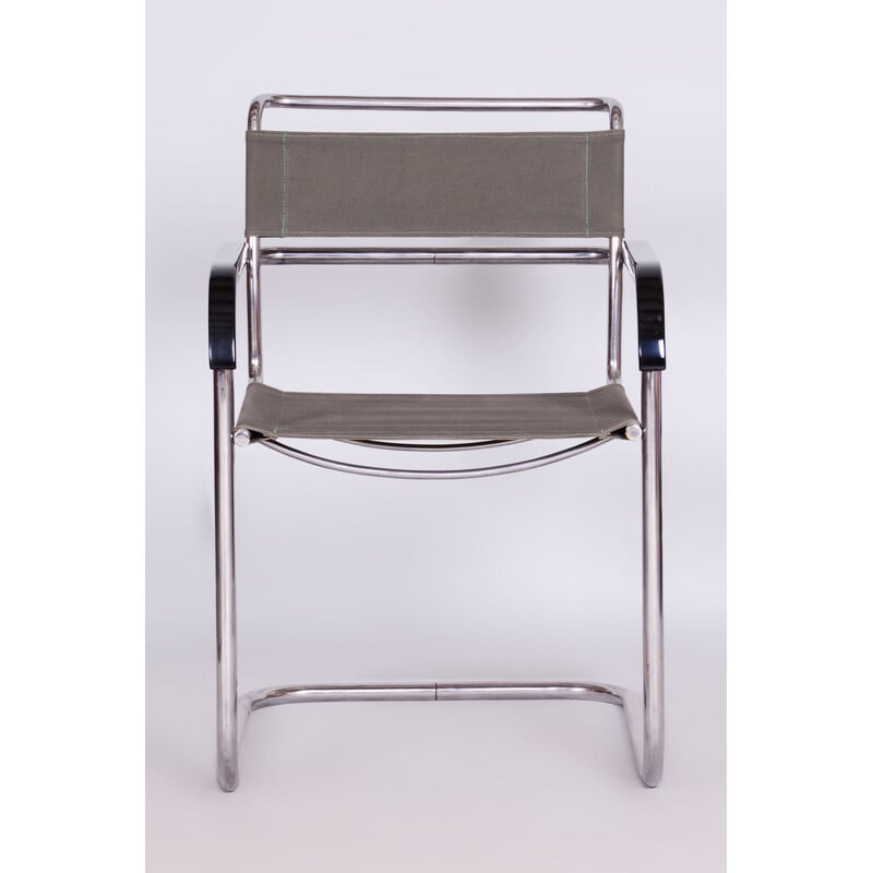 Vintage Bauhaus armchair in chrome steel and iron fabric by Marcel Breuer for Thonet, Czechoslovakia 1930