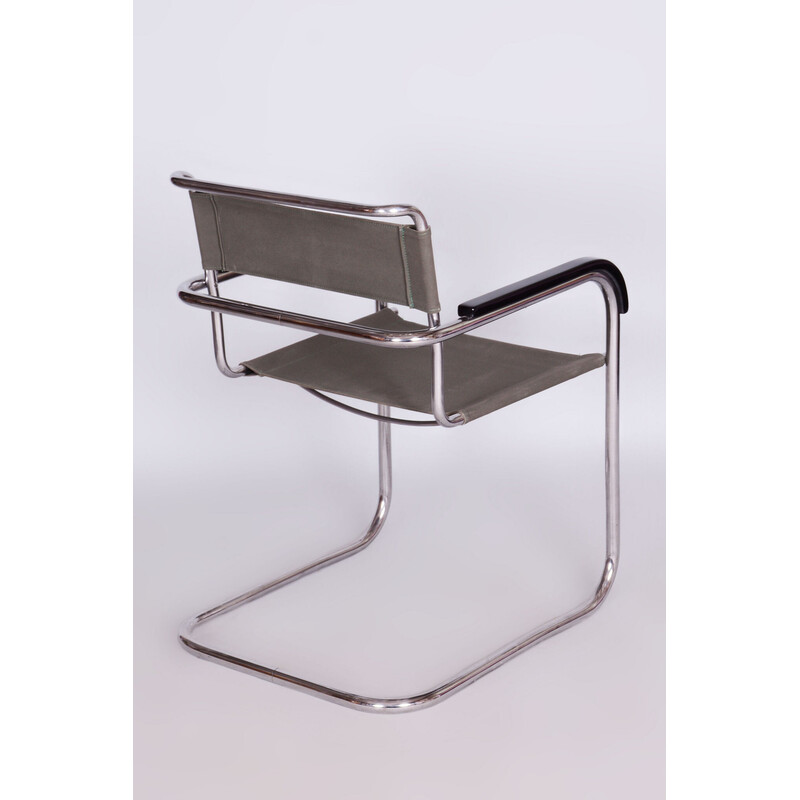 Vintage Bauhaus armchair in chrome steel and iron fabric by Marcel Breuer for Thonet, Czechoslovakia 1930