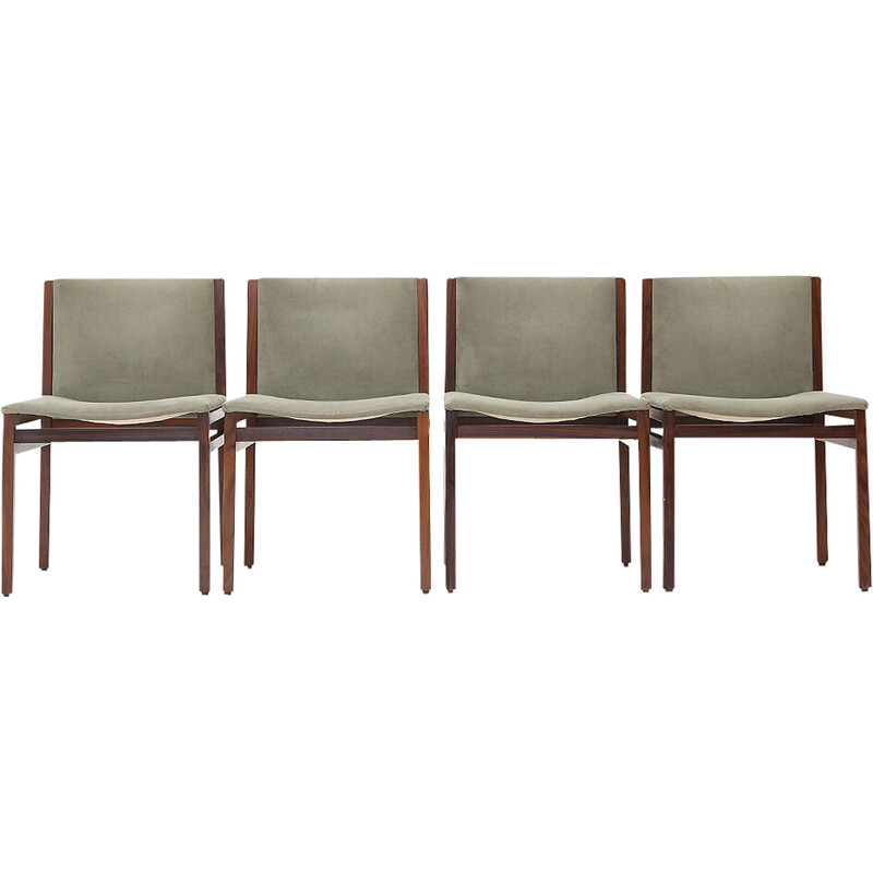 Set of 4 vintage chairs in wood and green alcantara by Tito Agnoli for La Linea, 1960