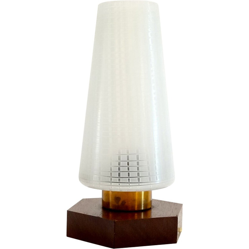 Scandinavian wood and copper table lamp - 1960s