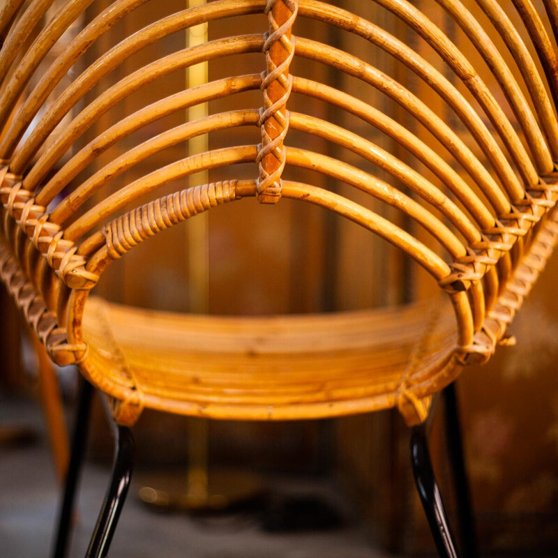 Fauteuil vintage en rotin et métal par H. Broekhuizen pour Rohé Noordwolde, Pays-Bas 1960